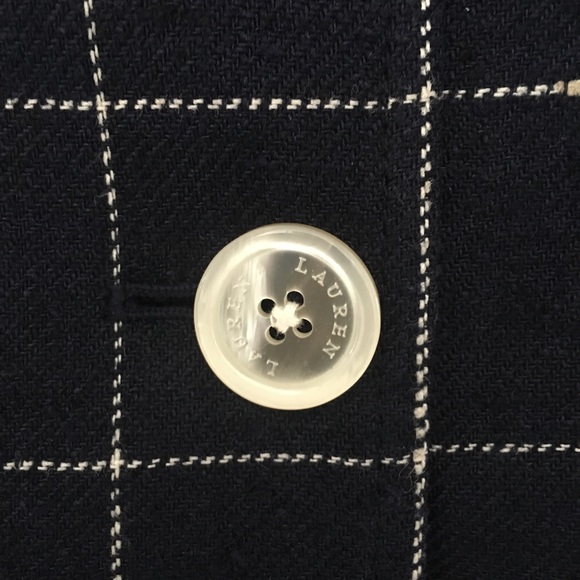 LRL Lauren Ralph Lauren ⌘ Silk + Linen Cropped Jacket ⌘ Windowpane Plaid ⌘ Navy - Picture 5 of 9